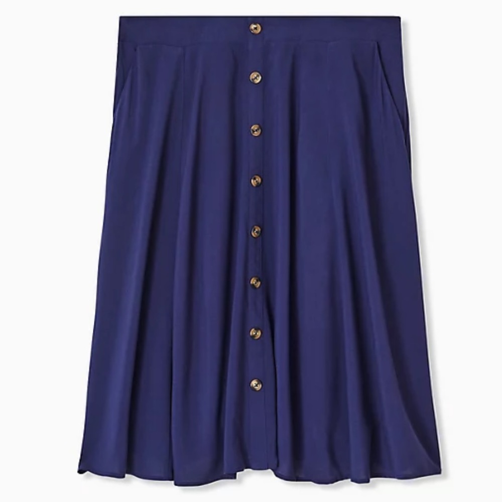 Torrid NAVY CHALLIS BUTTON MIDI SKIRT